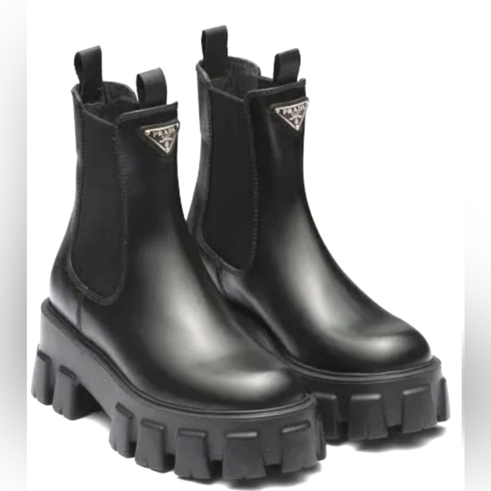 Prada women’s monolith brushed leather booties size 7.5 like new , no flaws